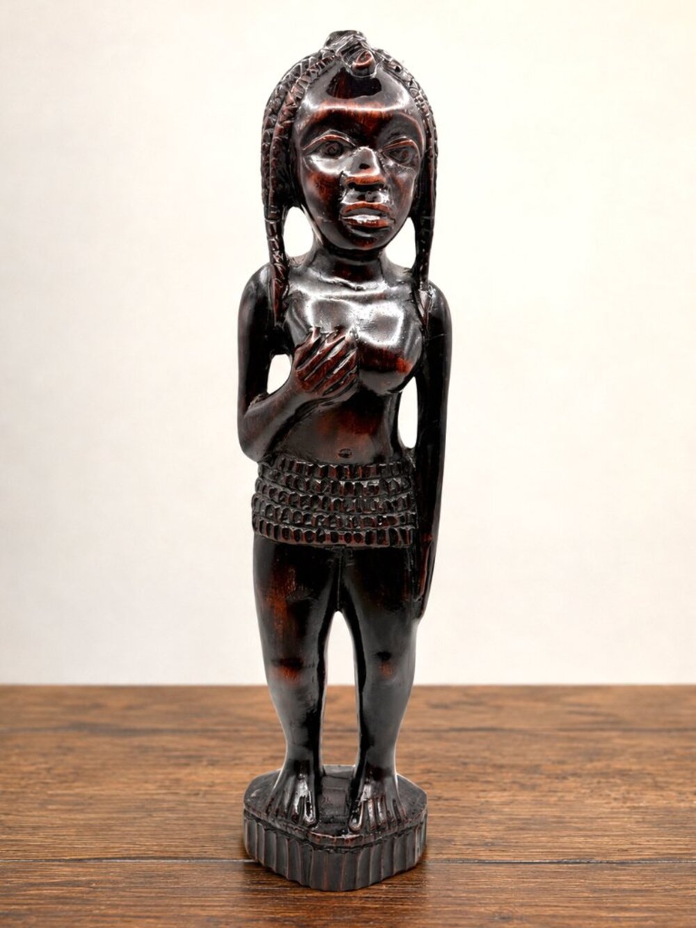 VTG Hand Carved African Woman Sculpture Figure 15.5" Ebony Style Tribal Folk Art